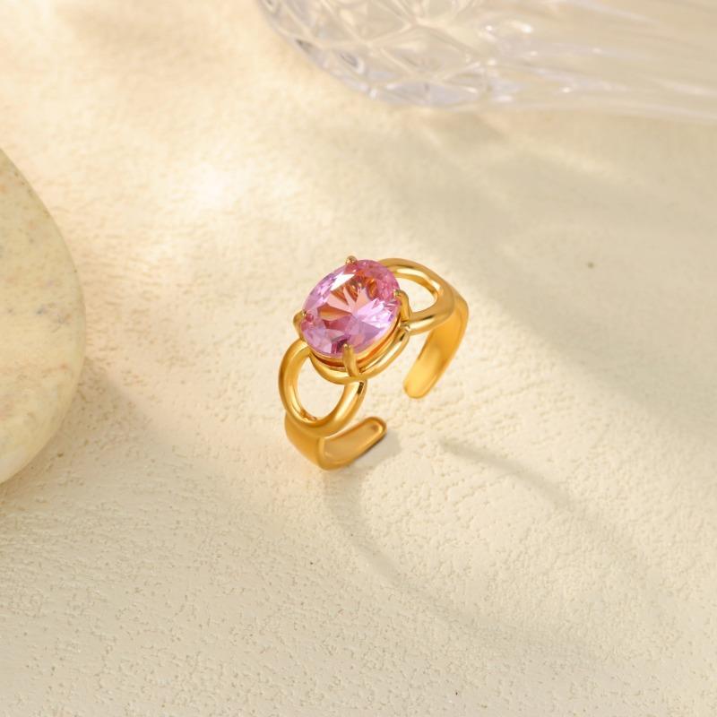 New Stainless Steel Plated K Color Zircon Ring Women's Daily Versatile Simple Temperament Medieval Ring