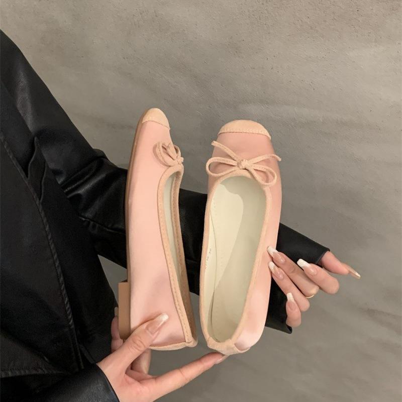 2025 spring and autumn new single shoes gentle wind fairy shoes light mouth bow soft flat bottom one pedal ladyshoes