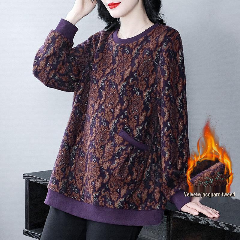 

Осенне-зимний классический жаккардовый пуловер большого размера, стройнящий, для женщин среднего возраста 3XL (160-180 jin)