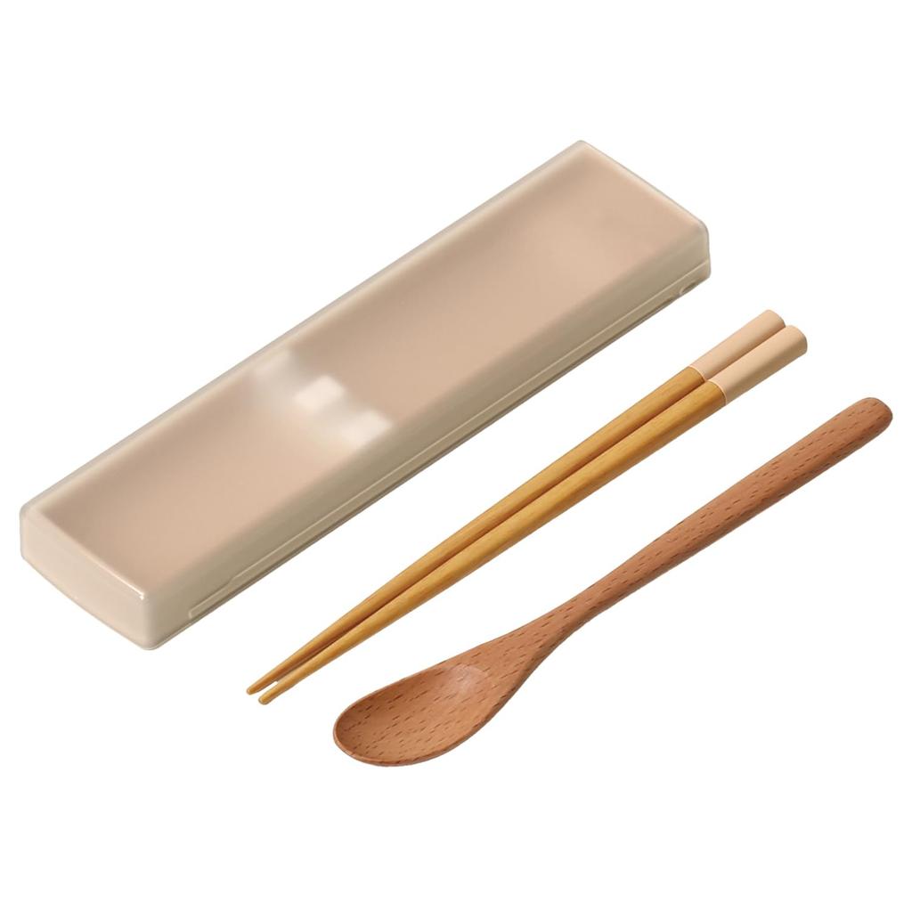 Ansio Antibacterial Chopsticks and Spoon Set with Chopstick Natural Dishwasher Made In Japan (Ansio) Quiet, (18cm) Pull-Lid Case, Wood, Pink, Safe,