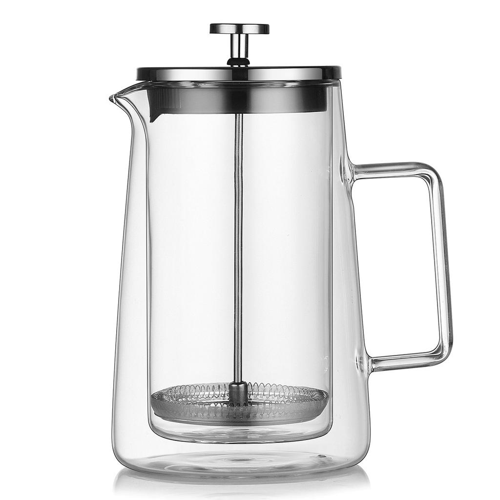 Double-layer Coffee Pot Glass French Press Pot with Filter Screen Heat-resistant and Thermal Insulation Coffee Utensils Household Filter Sharing Pot