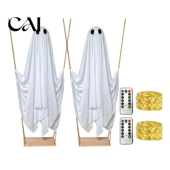 Decorazioni di Halloween per Esterni Altalena Sospesa Decorazione Fantasma, Luci Accese Grandi Oggetti di Scena Spettrali su A per Giardino Esterno Cortile Portico Decorazione Albero Montaggio Facile