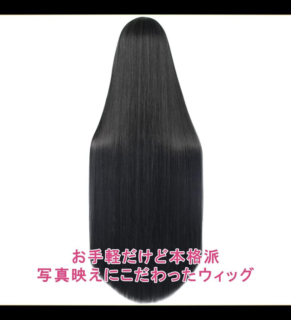 CaseEden Cosplay Wig, Long, Straight, 100cm, Black, Black & Gray Mix, Includes 2 Wig Nets