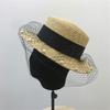 Japan Designer Natural Straw Mesh Pearl Brim Lady Fedoras Hat Women Leisure Panama Jazz Cap