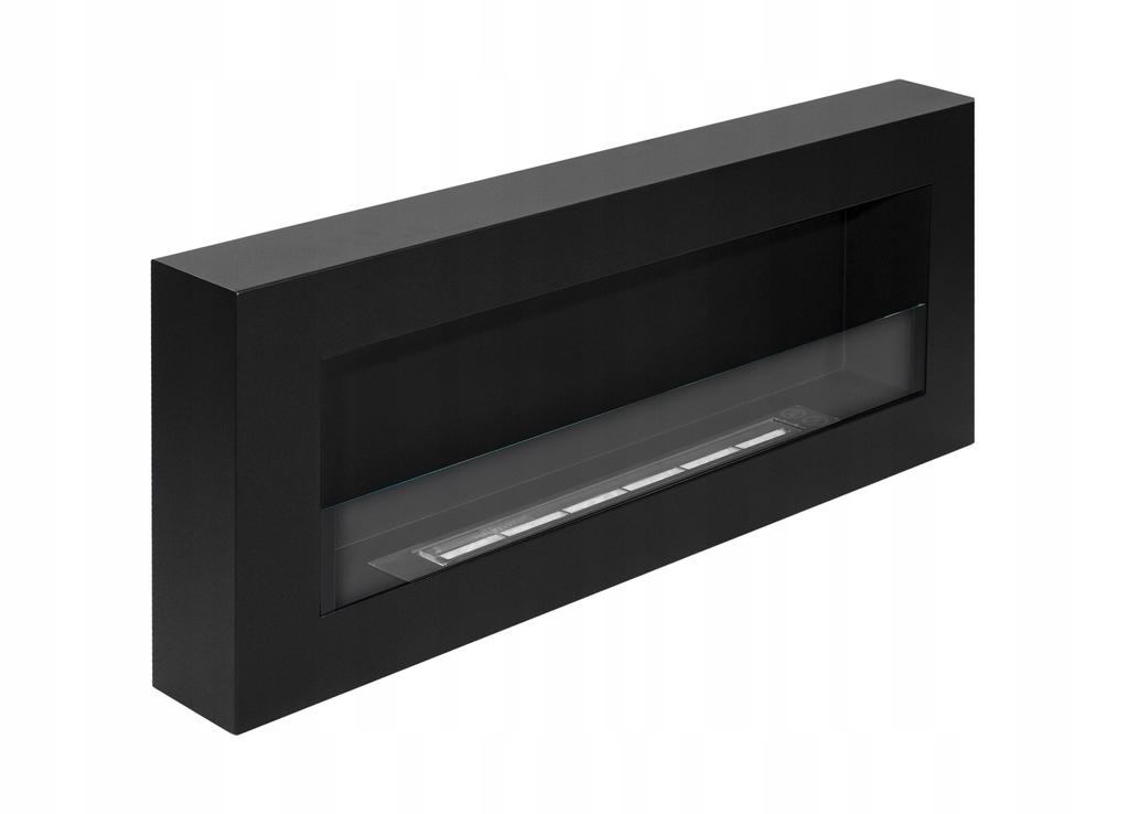 Biocamino da parete con vetro 90X40X12 Cm Box Nero Strutturato Opaco