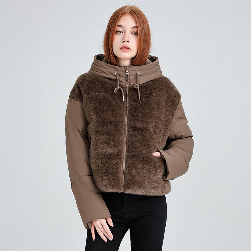 Women's New Plush Splicing Hooded Cold and Windproof Lightweight Thickened Fluffy Warm Loose High-quality Fabric Casual Sports Cotton Clothing