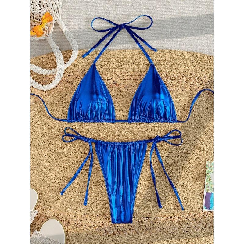 Neuer Damen-Badeanzug geteiltes Zweiteiler-Set bronzierender Stoff Nackenband sexy Bikini