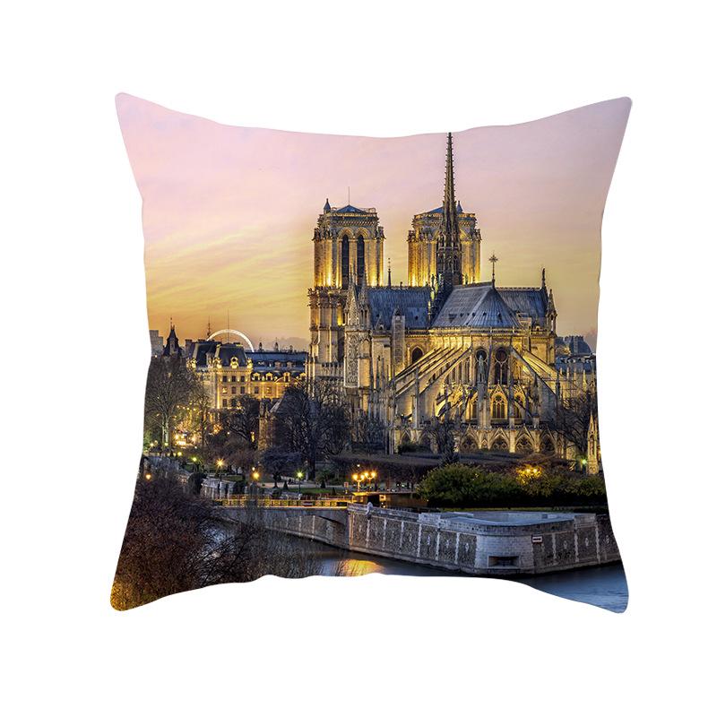Notre Dame Cathedral French Landscape Pillow Cover European Print Cushion Waist Pillow Cover
