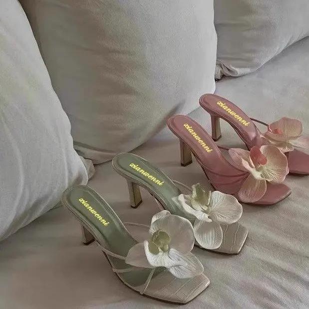 Fashion Oulylan High Heels Slippers Casual Summer Women's Shoes Luxury Women's High Heels Sandals Elegant Style Flower Toe