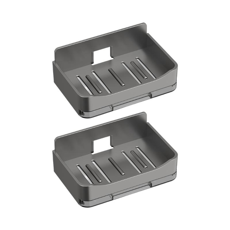 2PCS Wall Mounted Soap Dish Holder With Drainage Holes Nondrill Design For Shower Kitchen Bathroom Soap Storage Holder