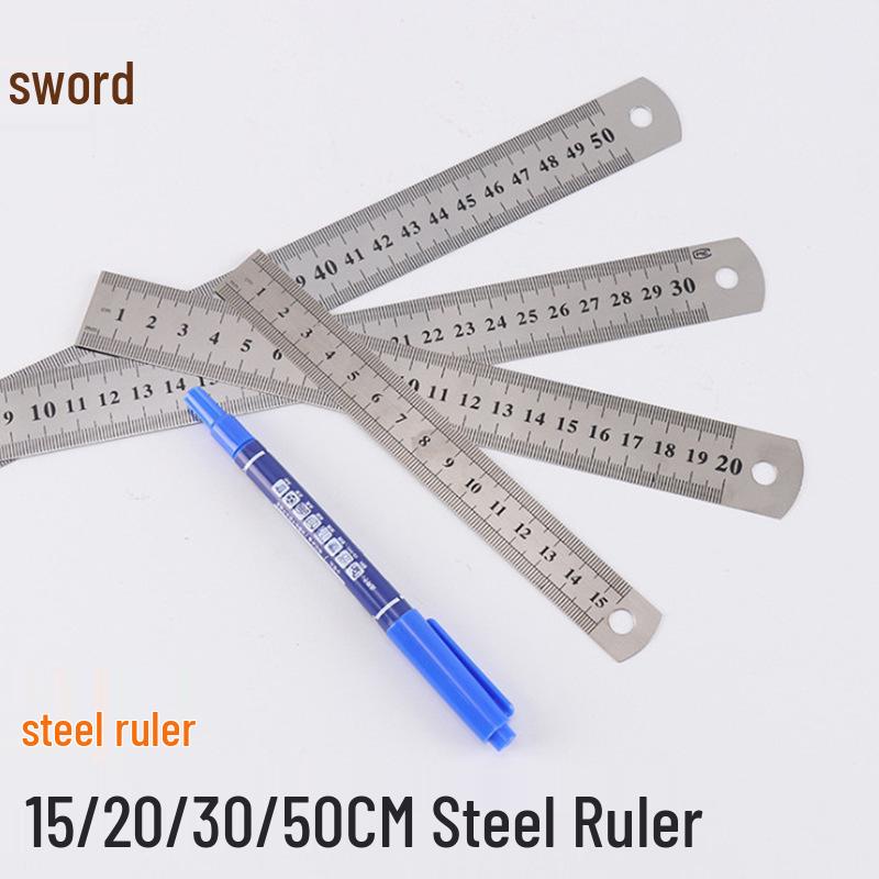 

50cm Laser-Printed Steel Ruler - Office Stationery, Thickened Metal, Stainless Steel, 30cm Option Available. 15cm (0.35mm thickness)