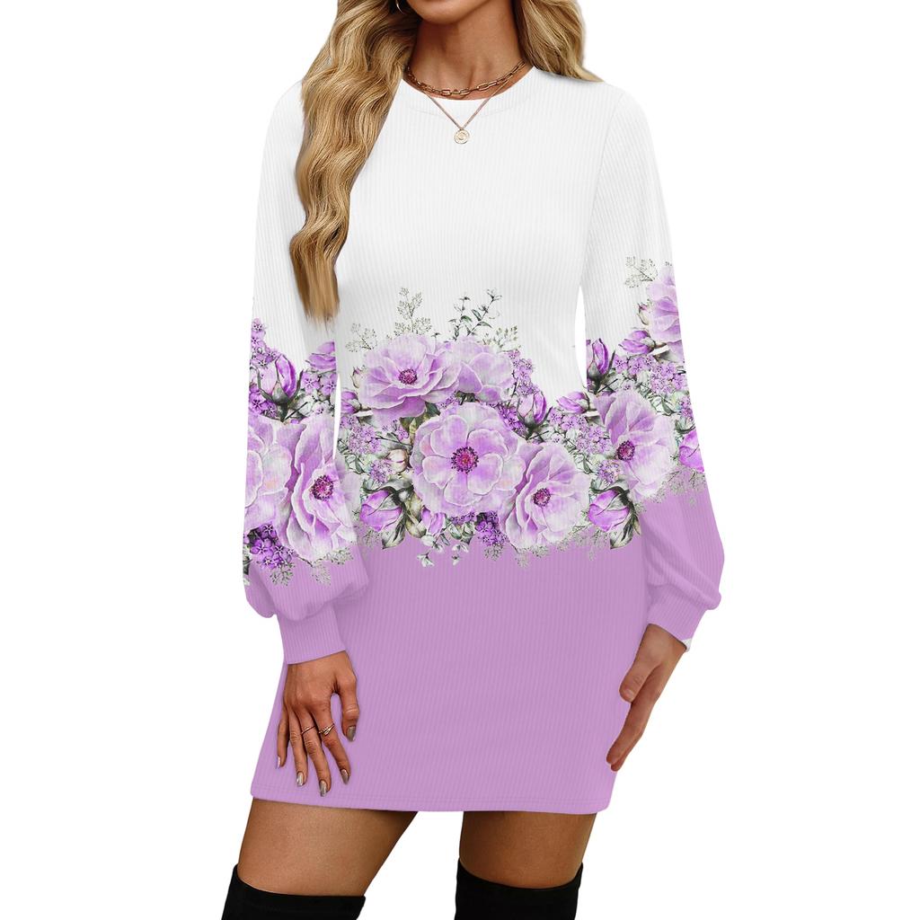 Damenmode Lässiges Rundhals Langarmkleid