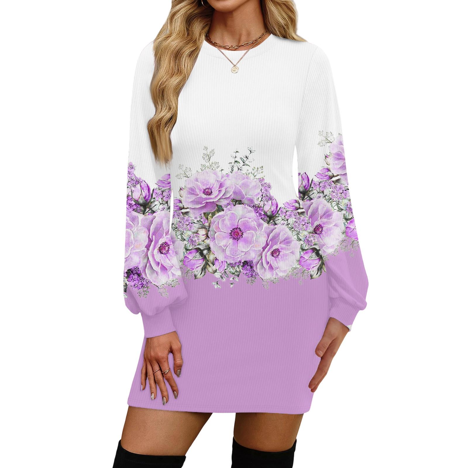 

Женское модное повседневное платье с круглым вырезом и длинными рукавами L фиолетовый