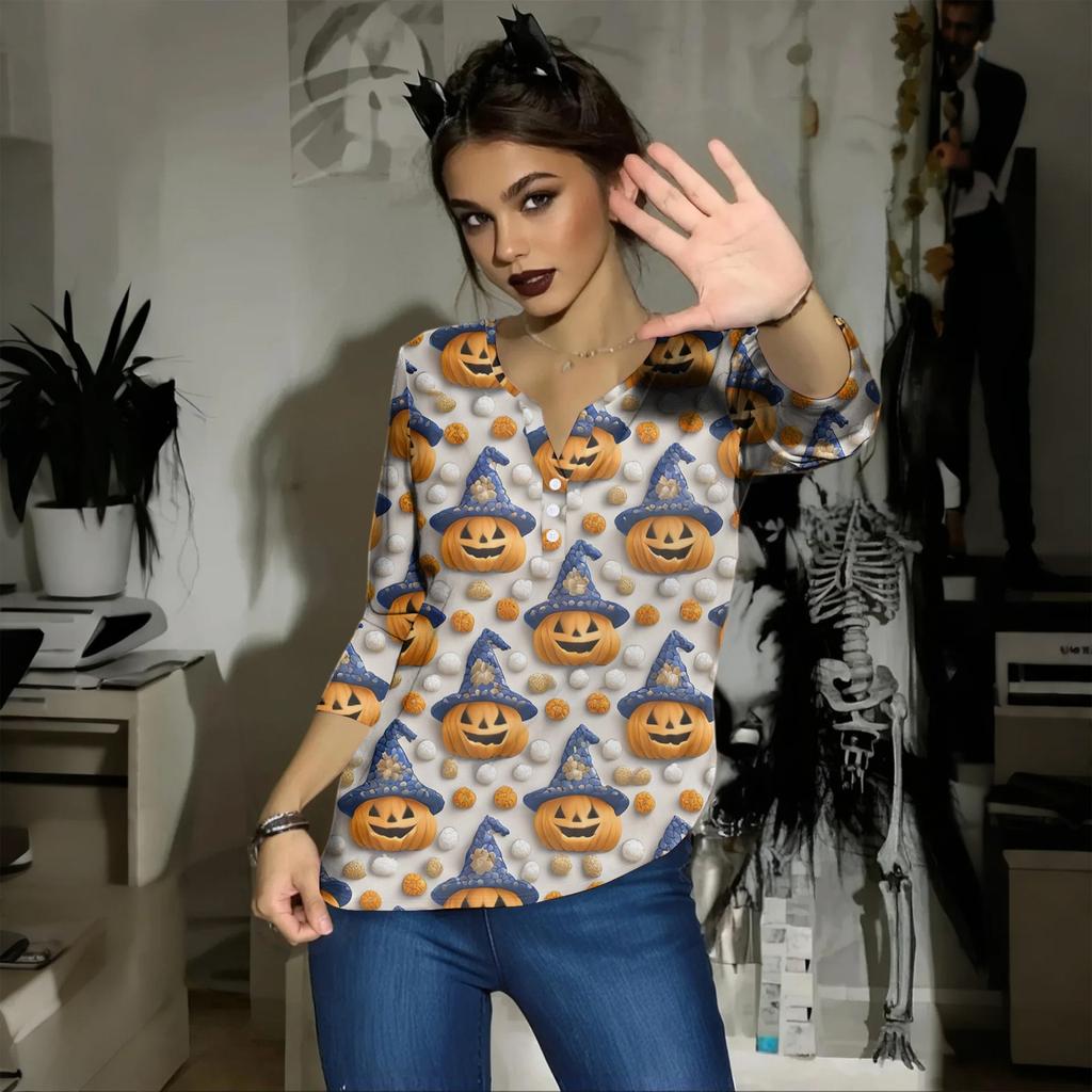 Women's Casual Fashion Sexy Comfortable V-Neck Halloween Seven Sleeve Top