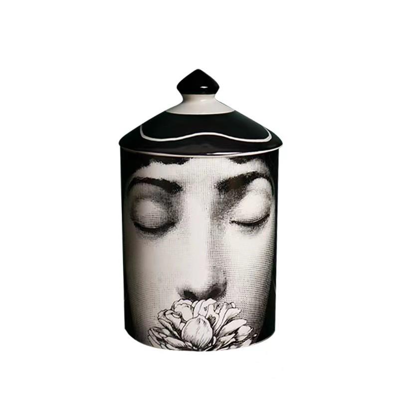 Vaso portaoggetti in ceramica con design sul viso, per gioielli, candele, decorazione da scrivania, contenitore in stile europeo