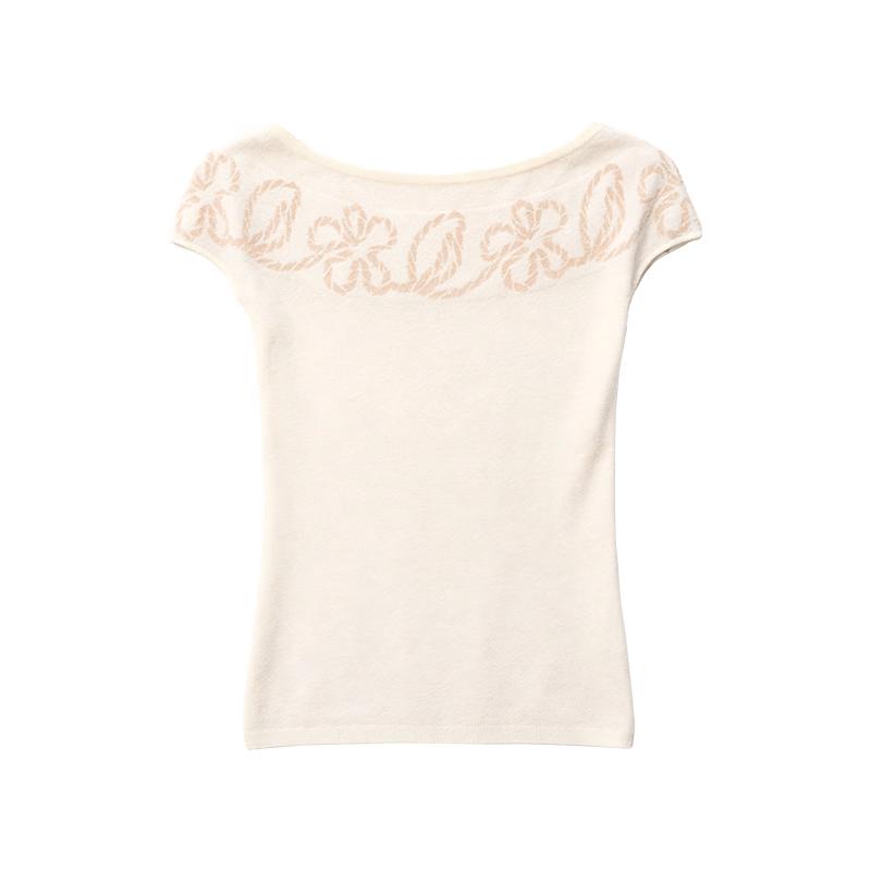 Women s Jacquard Knit Off-Shoulder Short Sleeve Top L