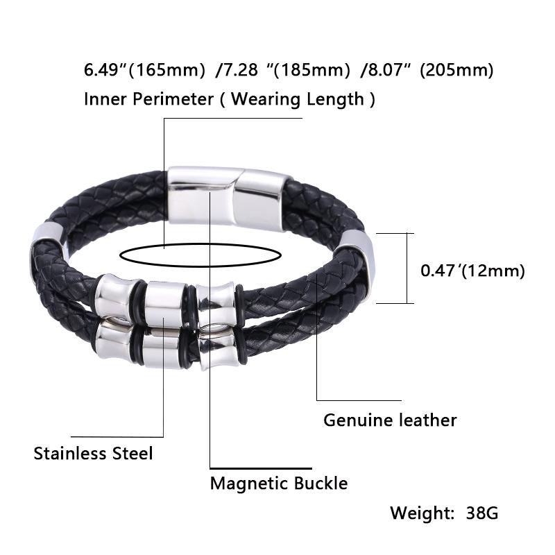 Creative Men Leather Bracelet Jewelry Charm Stainless Steel Buckle Punk Rock Bracelet Wristband