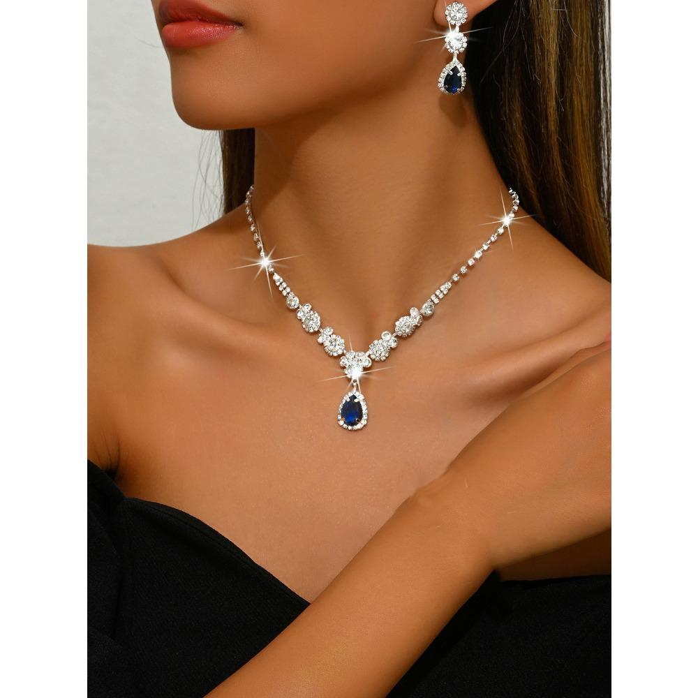 Wedding Jewelry Set Three-piece Set Bright Rhinestones Zircon Angel Teardrop Necklace Earrings Bracelet