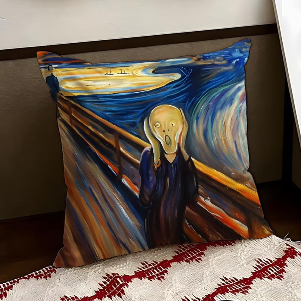 Art EEdvard MMunch Anxiety Cushion Cover Reversible Soft Durable Pillow Cover Home Car MultiScene Use for Daily Comfort