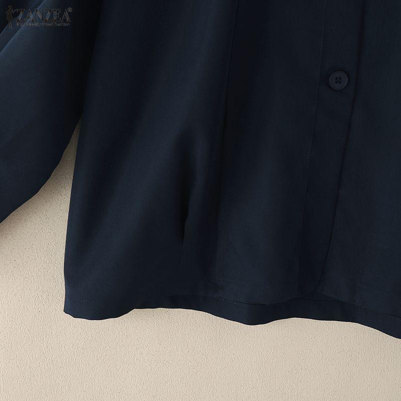 ZANZEA Women Casual Round Neck Solid Color Long Sleeve Blouse