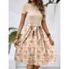 Women's Fashionable Retro Patterned Printing Color Blocked Belt Casual Dress