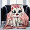 1pc Cute Cartoon Cat with Bowknot Blanket - Seasonal Home Decor, Throw Blanket for Room, for Decorating Your Own Sofa and Living Room, Super