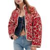 Print Quilted Cotton Jacket Women Fashion Long Sleeved High Neck Coats Female Single Breasted Loose Coat Autumn Outerwear