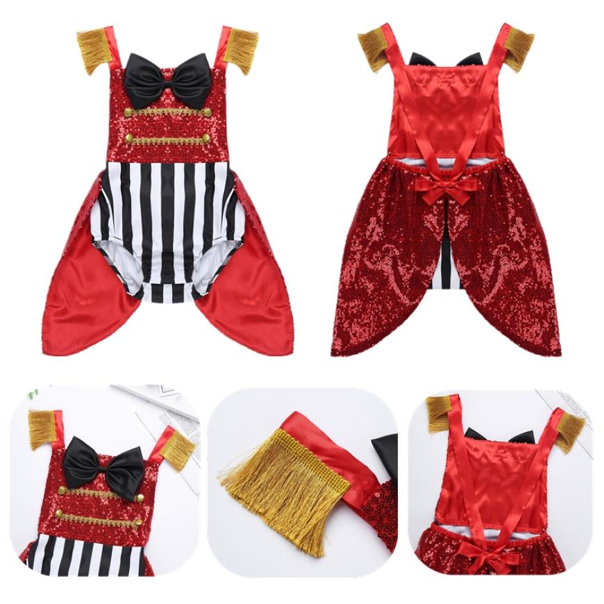 

Детский костюм циркового конферансье для маленьких девочек, с пайетками, для сценического выступления, на Хэллоуин, для косплея, наряжаться 6-12 Months красный