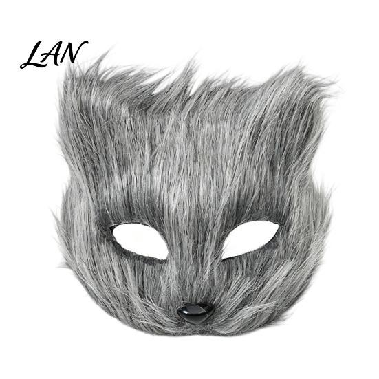 Secure Fit Animal Mask Long Fur White Fox Half Face Mask, Halloween Masquerade Cosplay Breathable Elegant Fairy for Ancient Style Photoshoot