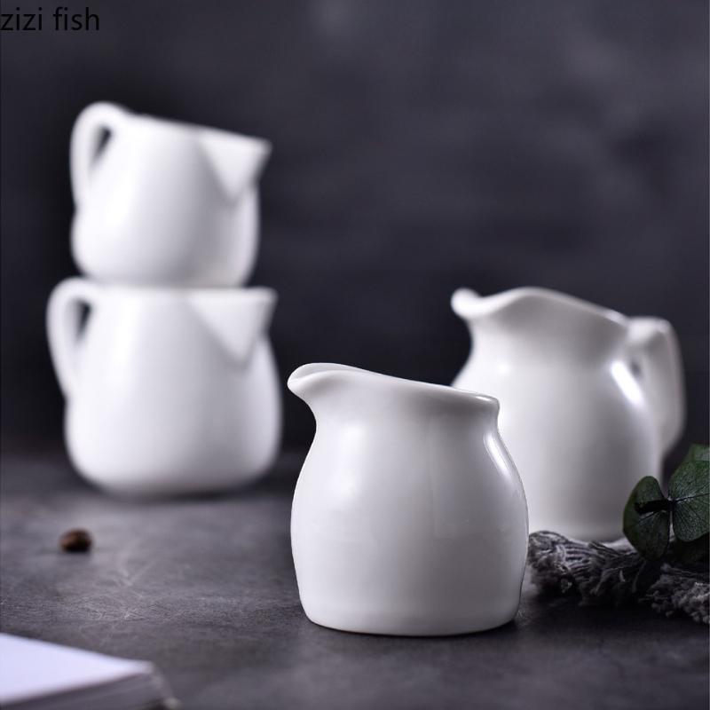 White Ceramic Milk Jar with Handle Milk Pot Seasoning Pot Coffeeware Coffee Milks Cup Western Sauce Pots Sauce Cup Coffee Cups