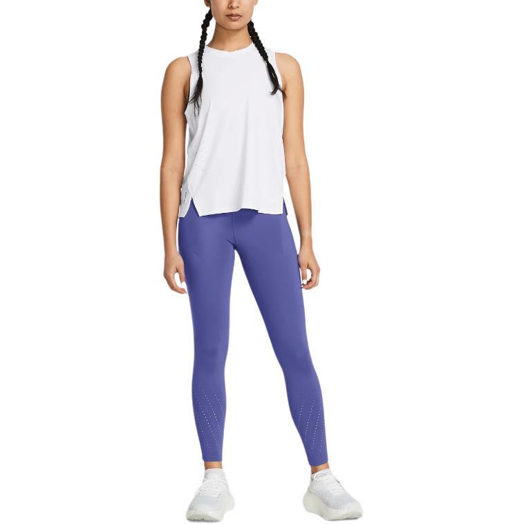 Under Armour Solid Color Reflective Slim Fit Drawstring High Waist Nine-Point Sports Pants Women pants Carbon-Blue 1383367-561