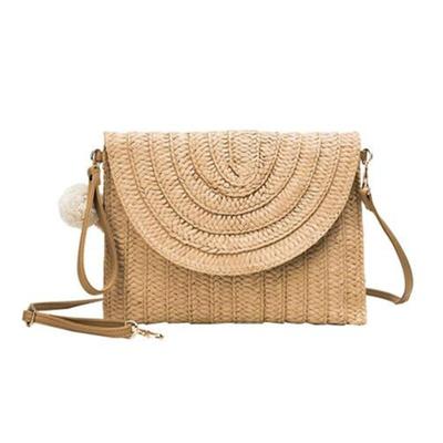 Summer Beach Straw with Ball Pendant  Women Travel Shoulder Crossbody Bags