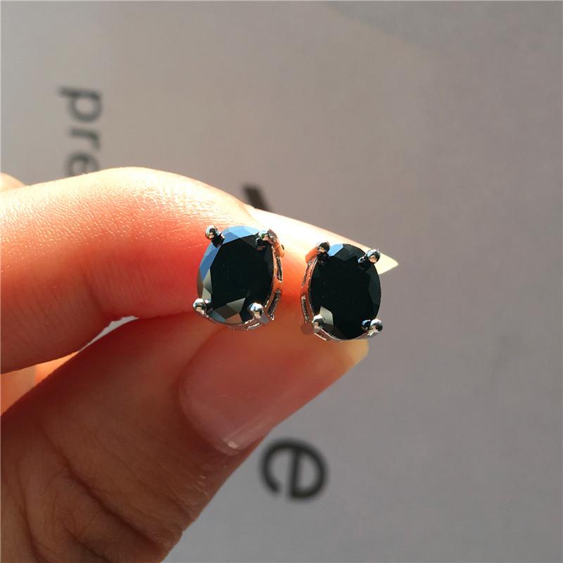 Boho Female Purple Red Oval Stud Earring Cute  Color Rainbow Stone Earrings Vintage Small Wedding Jewelry For Women