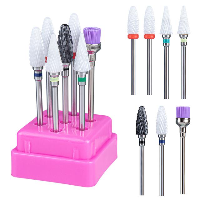 7pcs Ceramic Nail Drill Bits Set Milling Cutter for Manicure Machine Accessories Rotary Burrs Pedicure Cutter for Remove Gel Bit