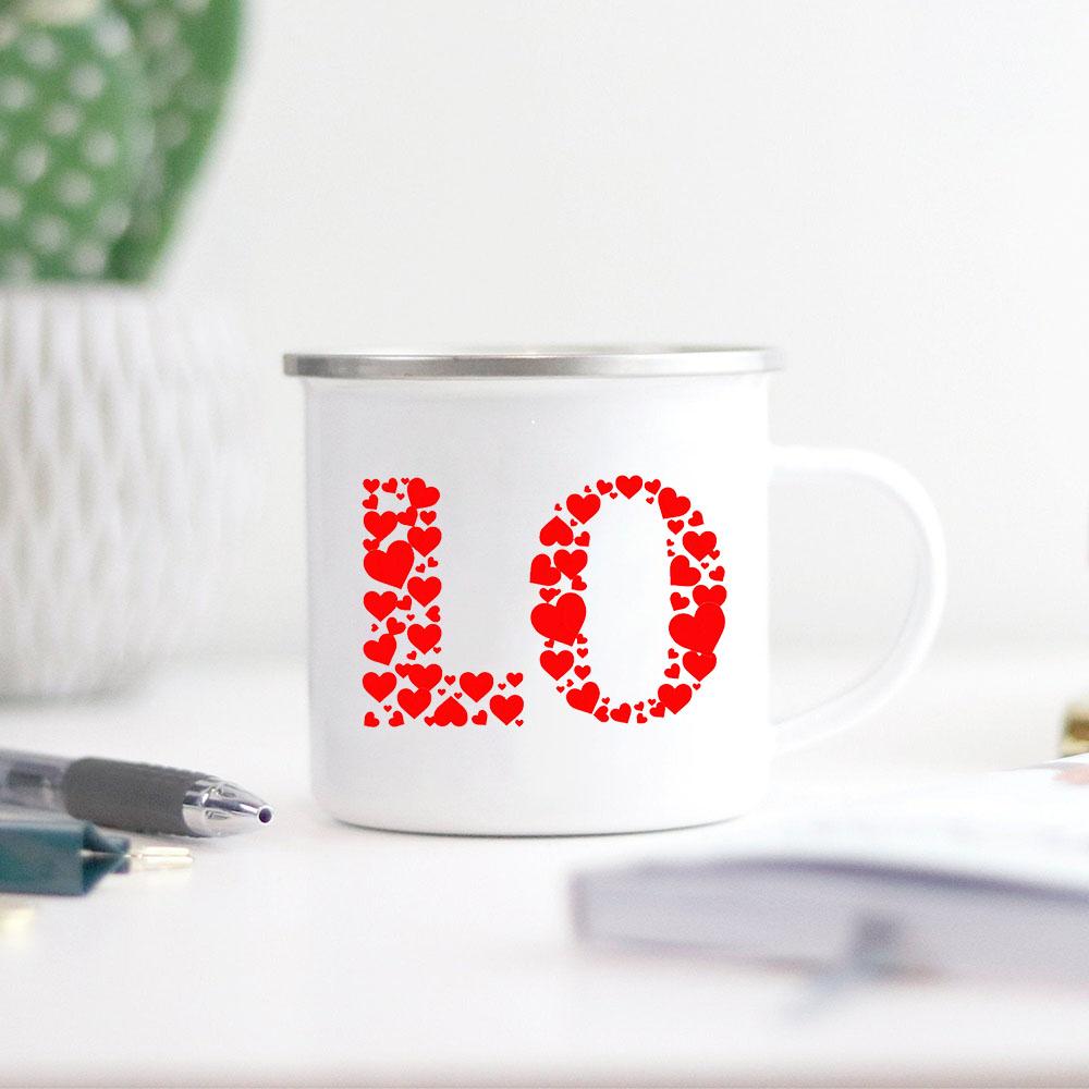 Love Creative Print Enamel Coffee Tea Mugs Home Party Vintage Wine Juice Cocoa Cups Kitchen Drinkware Unique Valentine's Gifts
