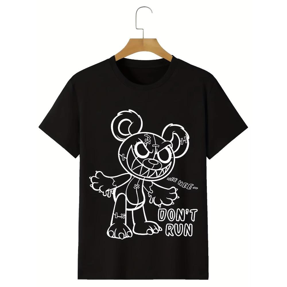 Men's Casual "Don't Run" Bear Print Crew Neck Short Sleeves T-Shirts For Summer