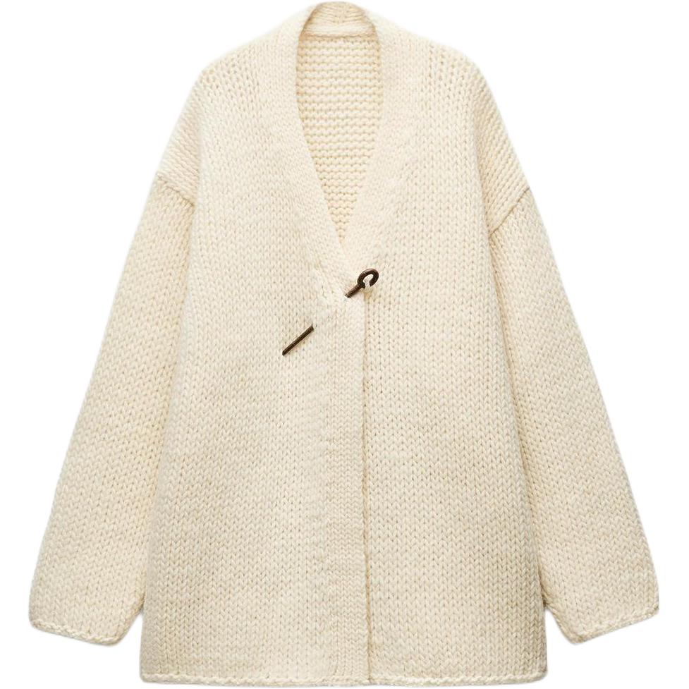 Zara Solid Color V-Neck Long Sleeve Cardigan Drop Shoulder Sweater Women sweater Beige 0797101-712