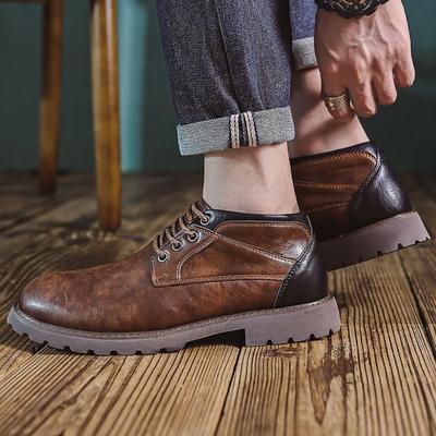 Leather Men Shoes Lace Up Ankle Boots Fashion Design Outdoor Handmade Casual Shoes for Men British Casual Leather Boots