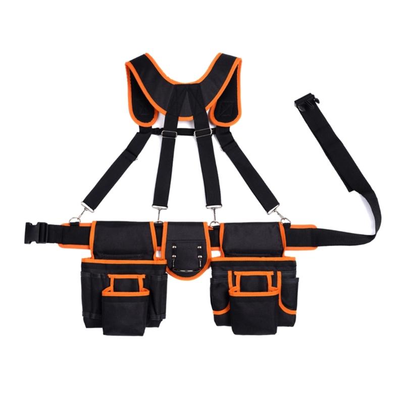 Professional Tool Pouch Carpenters Belt With Padded Shoulder Straps Electrician Workers Tool Belt Adjustable Suspenders