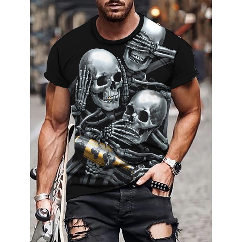 Trendy 3D Skull Printed T Shirt Man Luxury T-Shirt Summer Short Sleeve Clothing Punk Men's T-Shirts Round Neck Tops Men Clothes