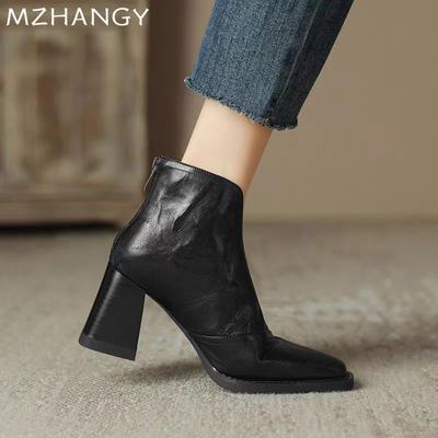 Fashion High Heels Women Ankle Boots Pointed Toe Leather Snow Elegant Shoes Woman 2025 Trend Winter Pumps Chelsea Boots New Mujer Botas