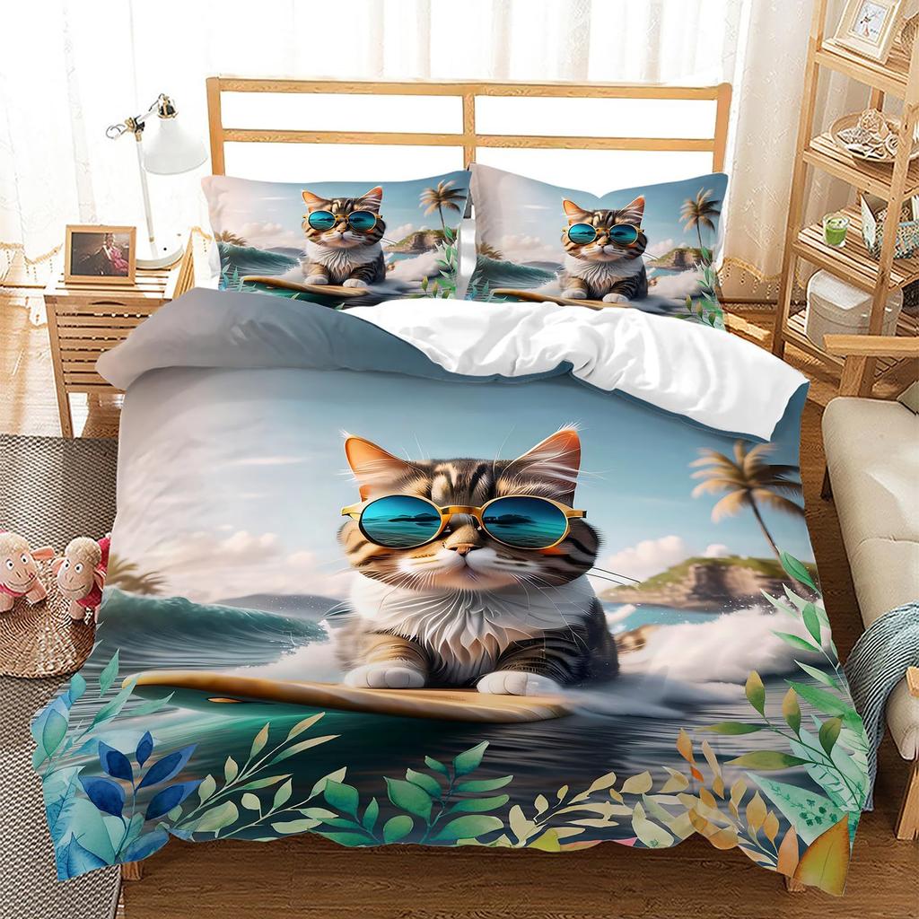 Cute Cat Down Comforter Set Bedding Set 3-piece Duvet Cover Set