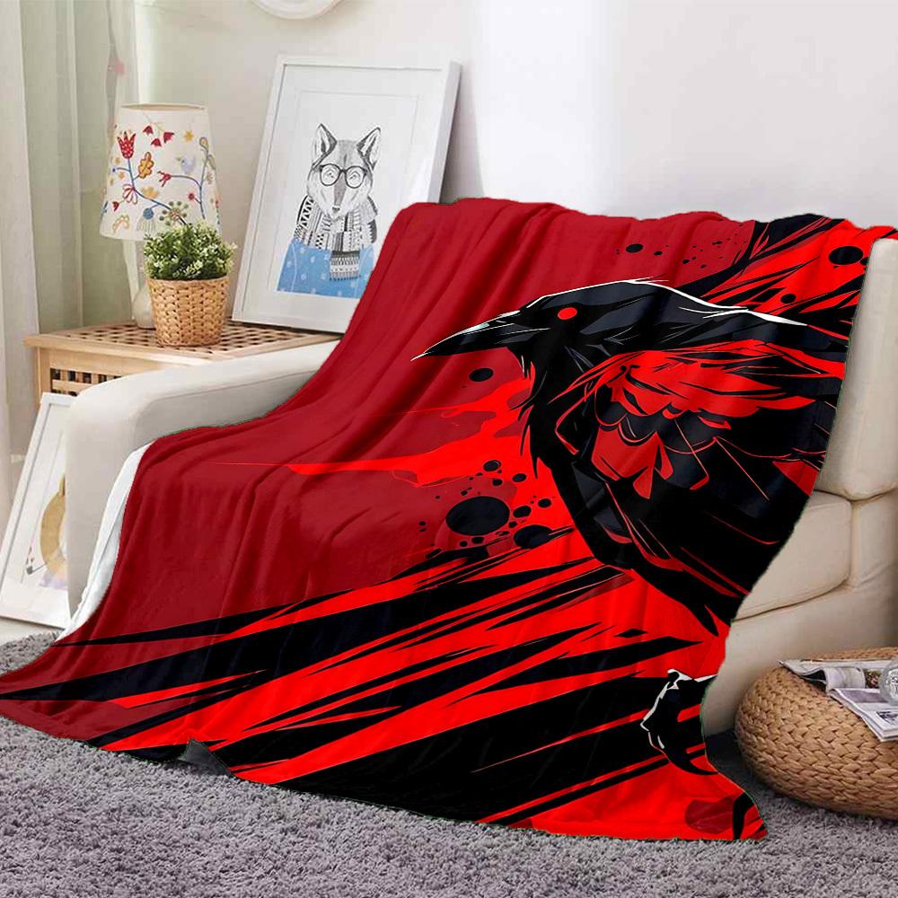 

1pc Crows, Ink Blanket, Lightweight Flannel Blanket for Sofa, Bed, Travel, Camping, Living Room, Office,103 130cmx150cm
