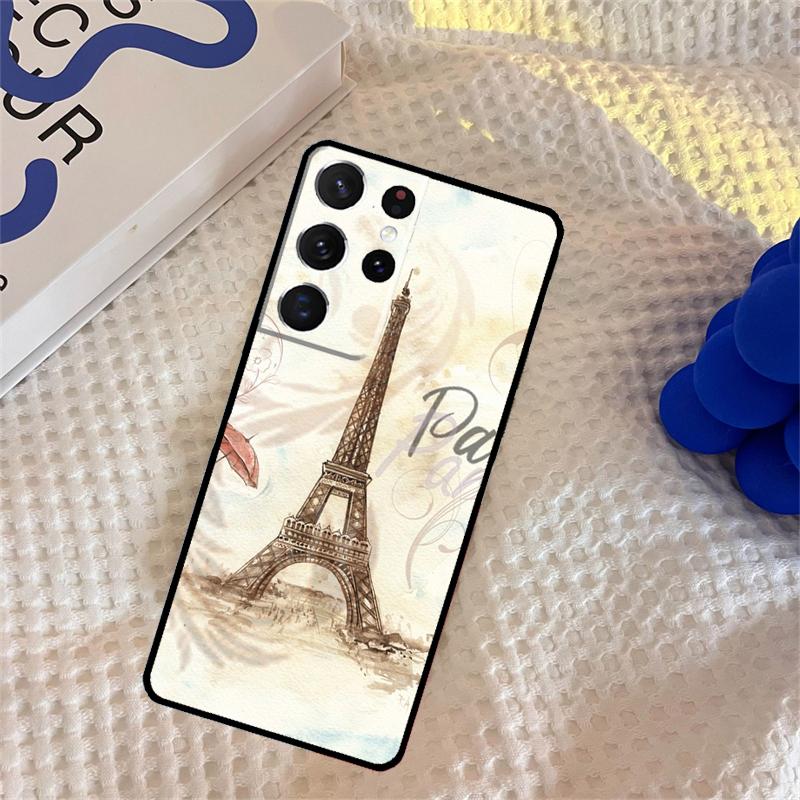 Red Umbrella Eiffel Tower Phone Case For Samsung Galaxy S25 Ultra S9 S10 S20 S22 S21 S23 Plus S24 FE Portector Cover