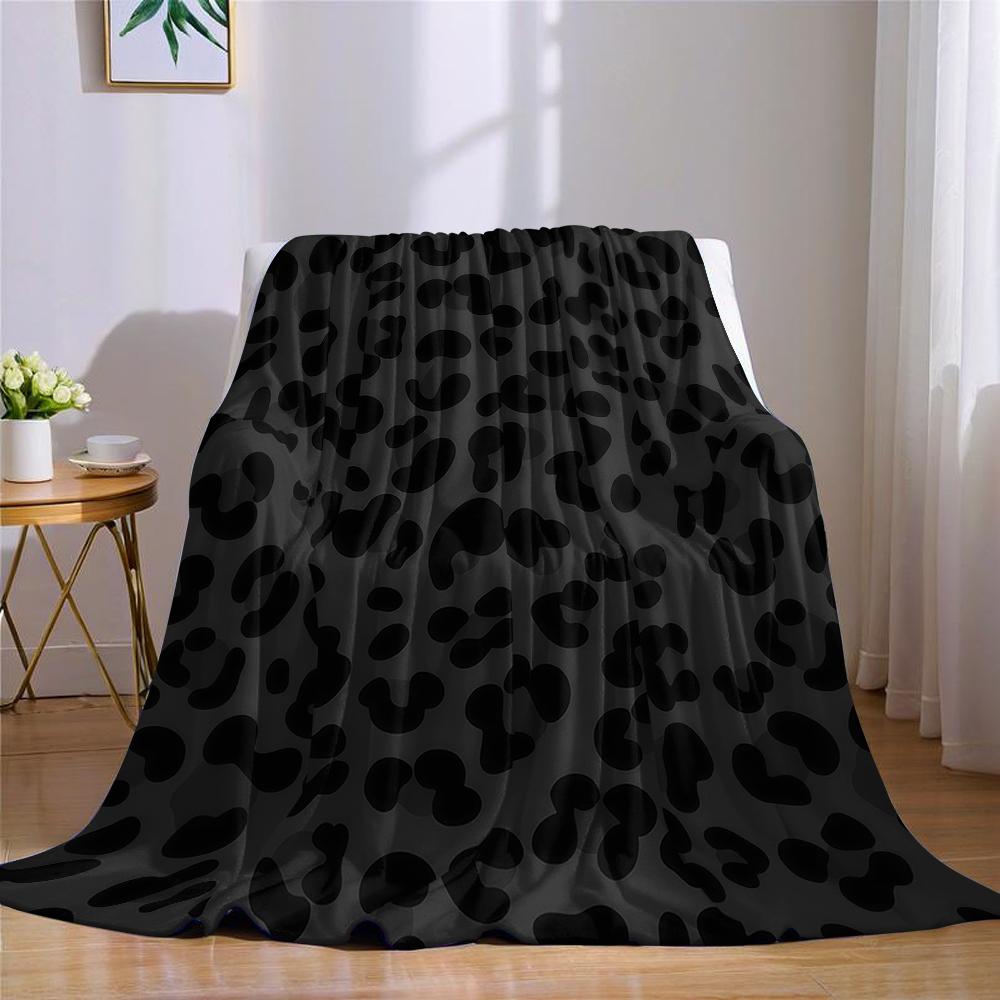 Edgy Black Leopard Print Flannel Blanket Warm Soft Halloween Christmas Couch Warm Cozy Decorative Decor Gift for All Season