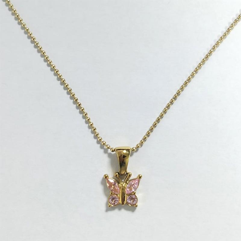 Retro Commuter Christmas Necklace: 18K Plated Titanium Steel with Zircon Inlaid Colorful Butterfly Pendant for Women