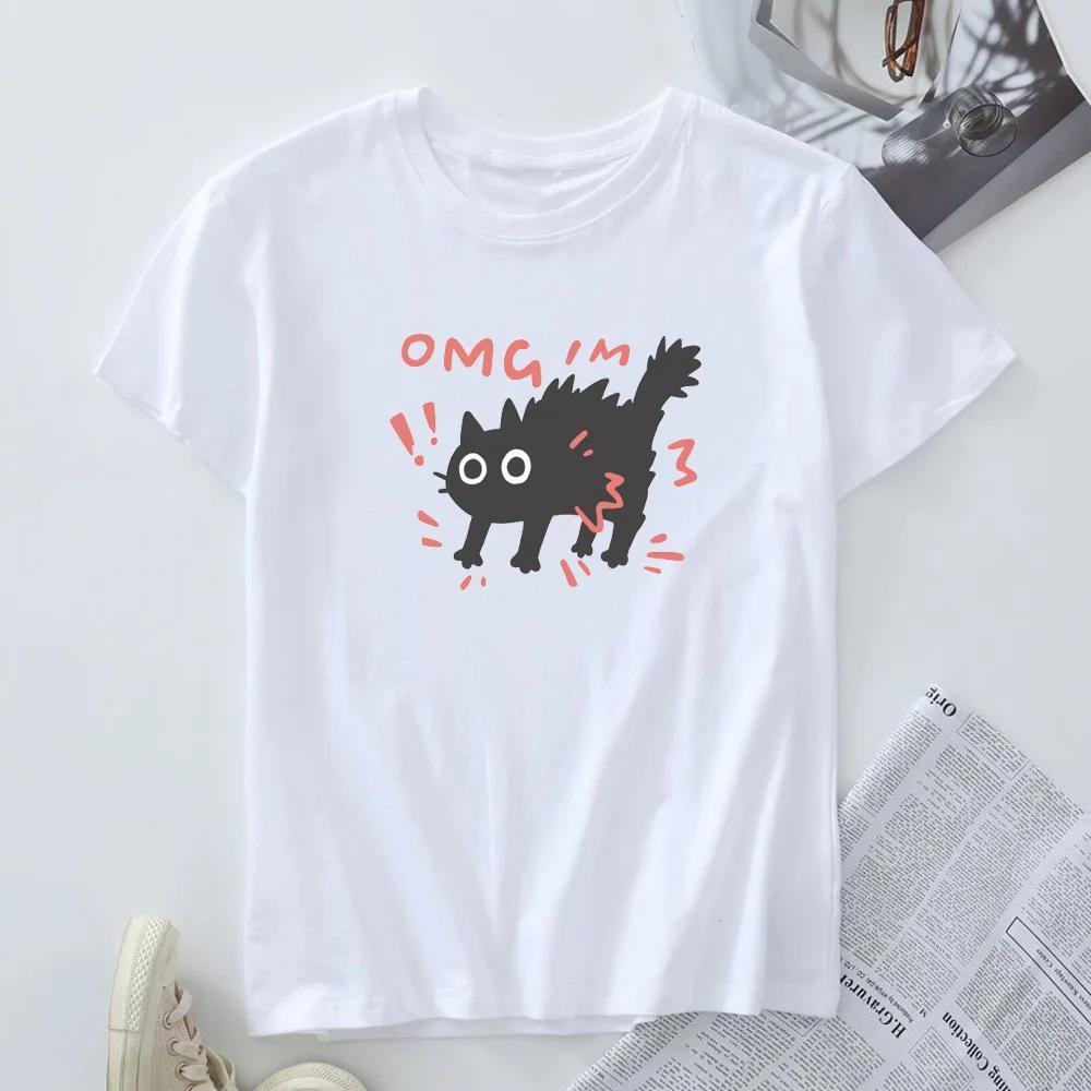 

A Frightened Kitten Printed Tshirt Womens Top Short Sleeve Teesfunny Cat Women Clothing FeUnisex Tshirt Summer Graphic T Shirts S