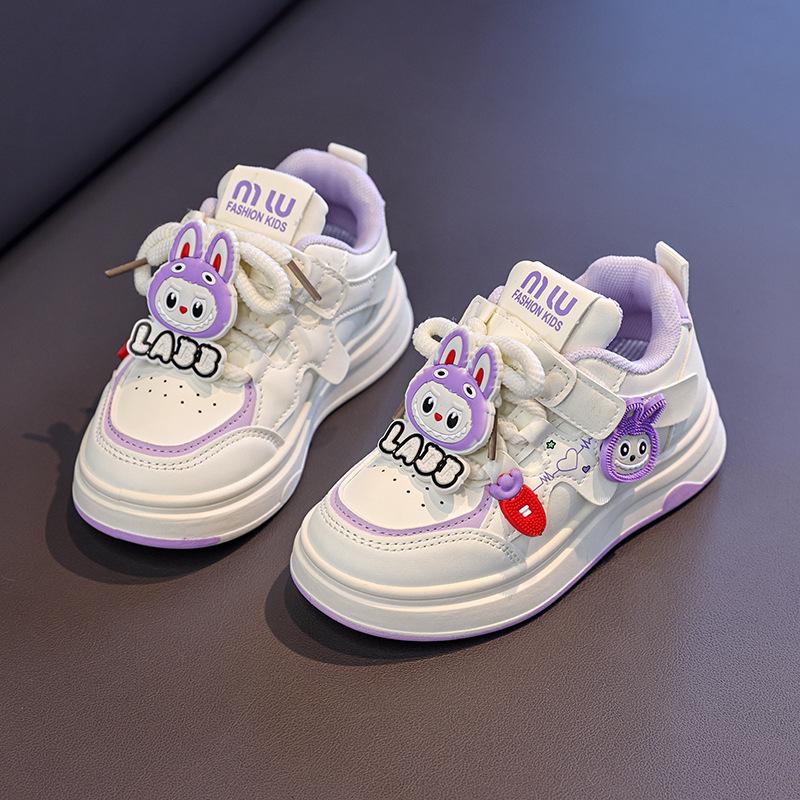 Girls' Cartoon Non-Slip Casual Skate Shoes - Spring 2026 Soft Sole White Sneakers