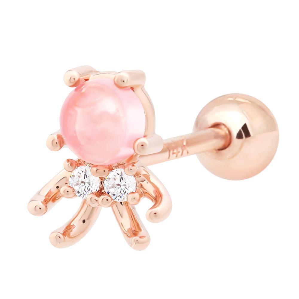 14K cubic rose gold peach quartz octopus piercing with gold needle