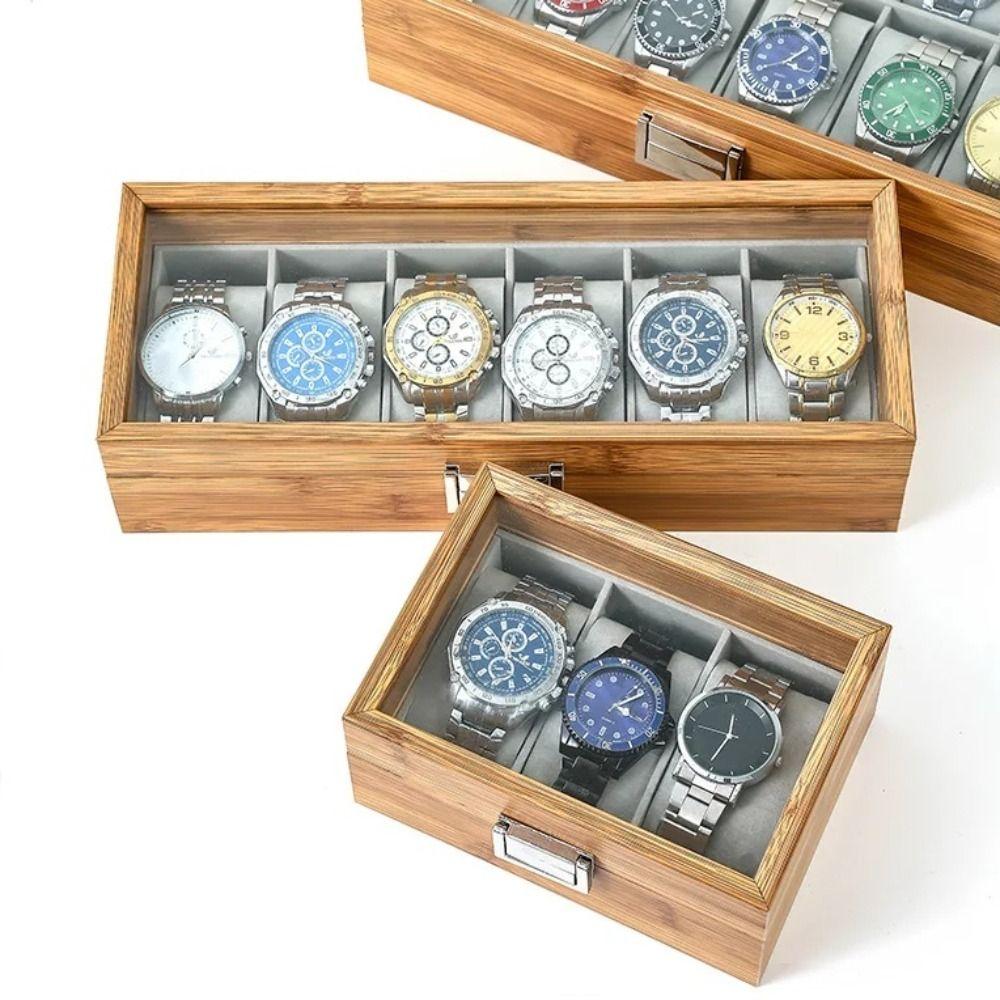 3/6grids Watch Storage Case Window Display Wooden Watch Box Collection Watch Storage Box  Men Women